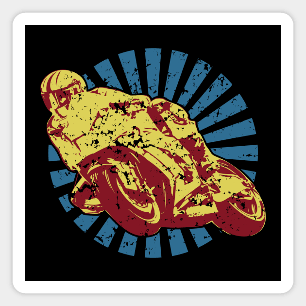 Sportbike Racing Motorcycle in Cool Distressed Retro Colors Magnet by hobrath